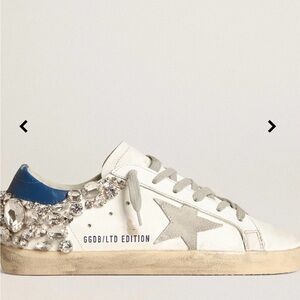 Golden Goose Women's White and Blue Crystal Sneakers